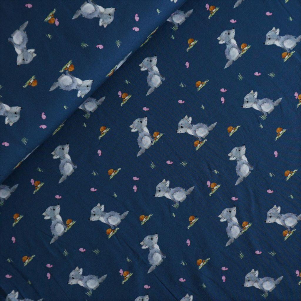 Baumwolljersey kleiner Wolf blau – FVJ